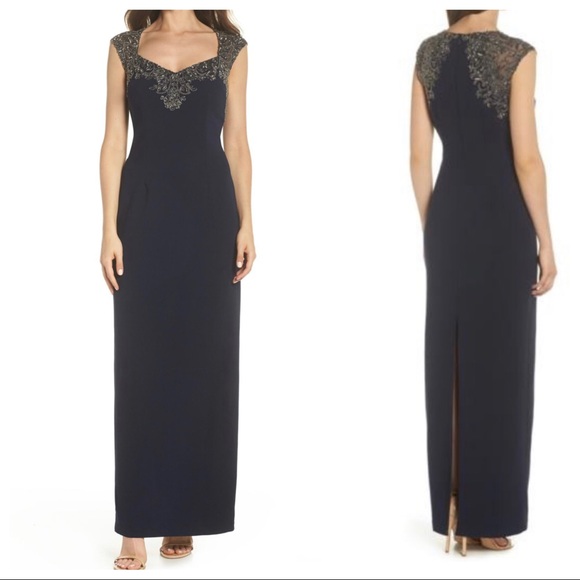 Adrianna Papell Beaded Bodice Column Gown